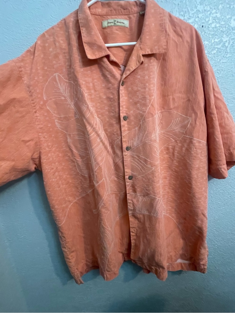 Tommy Bahama Coral Button-Up Shirt with Leaf Print